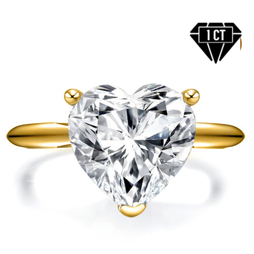 JLUXS (GRA CERTIFICATE REPORT) 1.00 CT DIAMOND MOISSANITE (HEART BRILLIANT CUT/VVS) SOLITAIRE 10KT SOLID YELLOW GOLD ENGAGEMENT RING