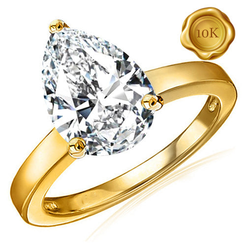 JLUXS ( GRA CERTIFICATE REPORT) 2.00 CT DIAMOND MOISSANITE (PEAR BRILLIANT CUT/VVS) SOLITAIRE 10KT SOLID YELLOW GOLD ENGAGEMENT RING