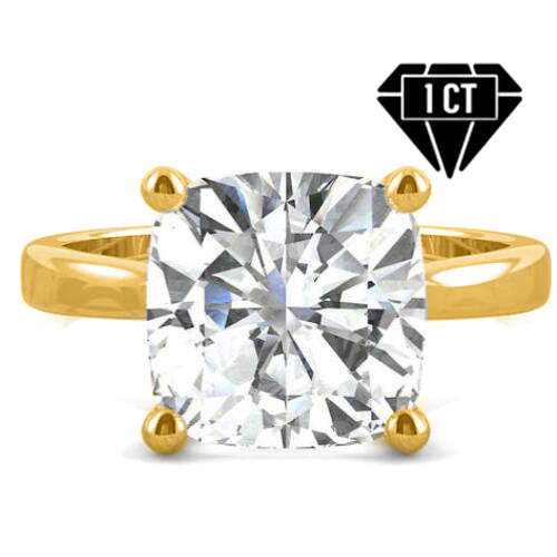 JLUXS (GRA CERTIFICATE REPORT) 1.00 CT DIAMOND MOISSANITE (CUSHION CUT/VVS) SOLITAIRE 10KT SOLID YELLOW GOLD ENGAGEMENT RING