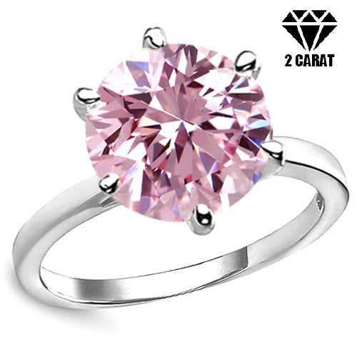 JLUXS (GRA CERTIFICATE REPORT) 2.00 CT PINK DIAMOND MOISSANITE (HEART & ARROWS CUT/VVS) 10KT SOLID WHITE GOLD RING