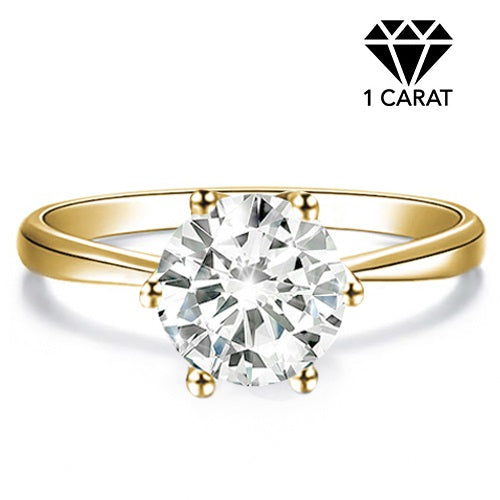 JLUXS (GRA CERTIFICATE REPORT) 1.00 CT DIAMOND MOISSANITE (HEART & ARROWS CUT/VVS) 10KT SOLID YELLOW GOLD RING