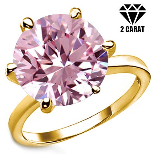 JLUXS (GRA CERTIFICATE REPORT) 2.00 CT PINK DIAMOND MOISSANITE (HEART & ARROWS CUT/VVS) 10KT SOLID YELLOW GOLD RING