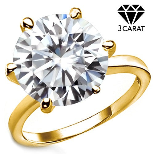 JLUXS (GRA CERTIFICATE REPORT) 3.00 CT DIAMOND MOISSANITE (HEART & ARROWS CUT/VVS) 10KT SOLID YELLOW GOLD RING