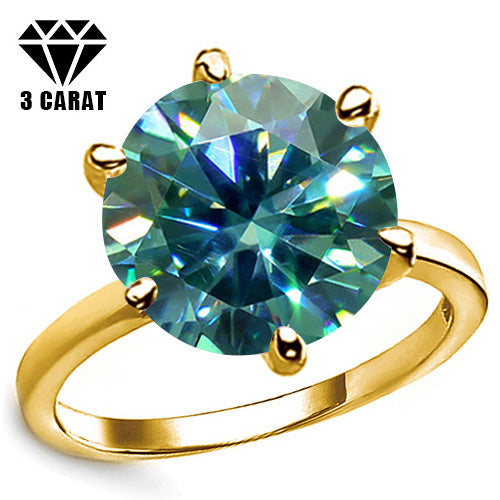 JLUXS (GRA CERTIFICATE REPORT) 3.00 CT BLUE DIAMOND MOISSANITE (HEART & ARROWS CUT/VVS) 10KT SOLID YELLOW GOLD RING