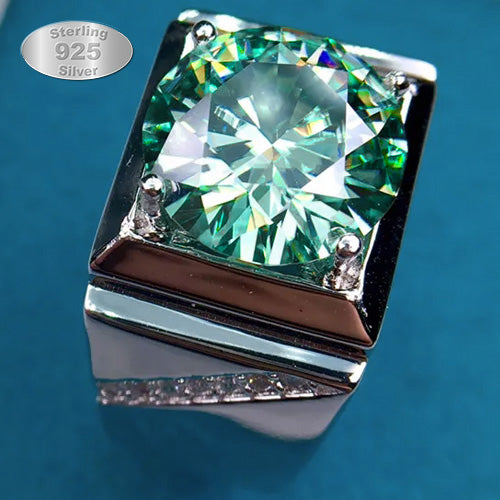 JLUXS (Gra Certificate Report) Adorable Mens White Gold Rhodium Over Sterling Silver Created White Sapphire and 5.00 Cts Blue Diamond Moissanite Designer Ring