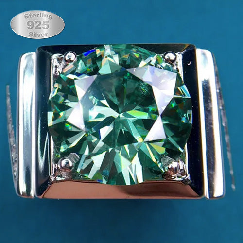 JLUXS (Gra Certificate Report) Adorable Mens White Gold Rhodium Over Sterling Silver Created White Sapphire and 5.00 Cts Blue Diamond Moissanite Designer Ring