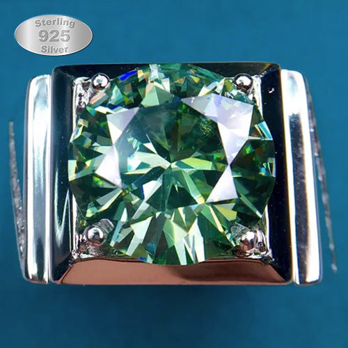 JLUXS (Gra Certificate Report) Alluring Mens White Gold Rhodium Over Sterling Silver Created White Sapphire and 5.00 Cts Blue Diamond Moissanite Designer Ring