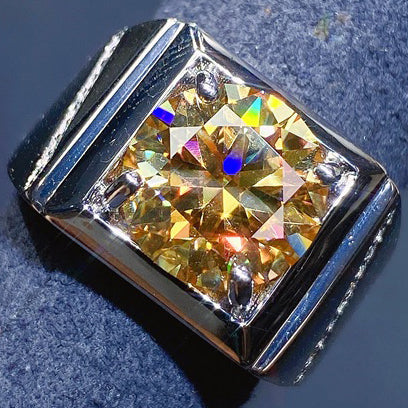 JLUXS (Gra Certificate Report) Elite Mens White Gold Rhodium Over Sterling Silver Created White Sapphire and 5.00 Cts Yellow Diamond Moissanite Designer Ring