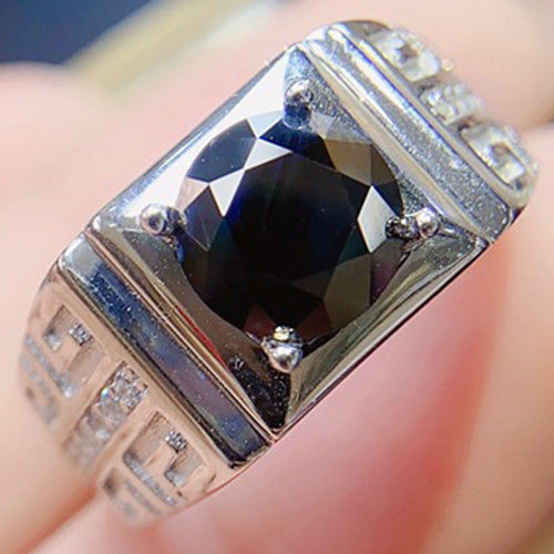  BLACK DIAMOND MOISSANITE & CREATED WHITE SAPPHIRE 925 STERLING SILVER MENS RING