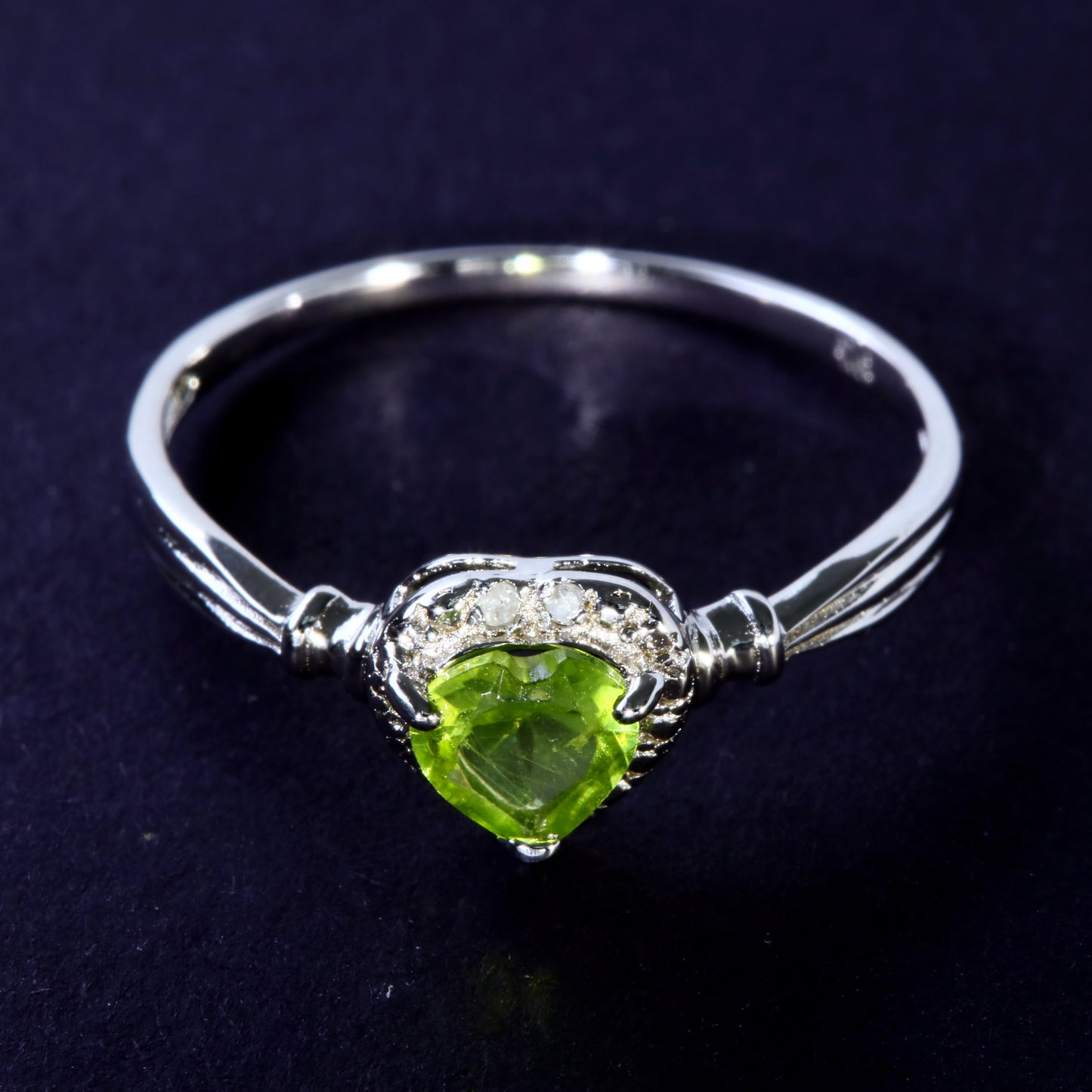 JLUXS Ladies White Gold Rhodium Over Sterling Silver Diamond & 1/2 Cts Peridot Ring