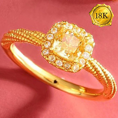 JLUXS RING SIZE US6 - 8 ! 1.00 CT CREATED YELLOW DIAMOND & CREATED WHITE SAPPHIRE 18KT SOLID GOLD RING