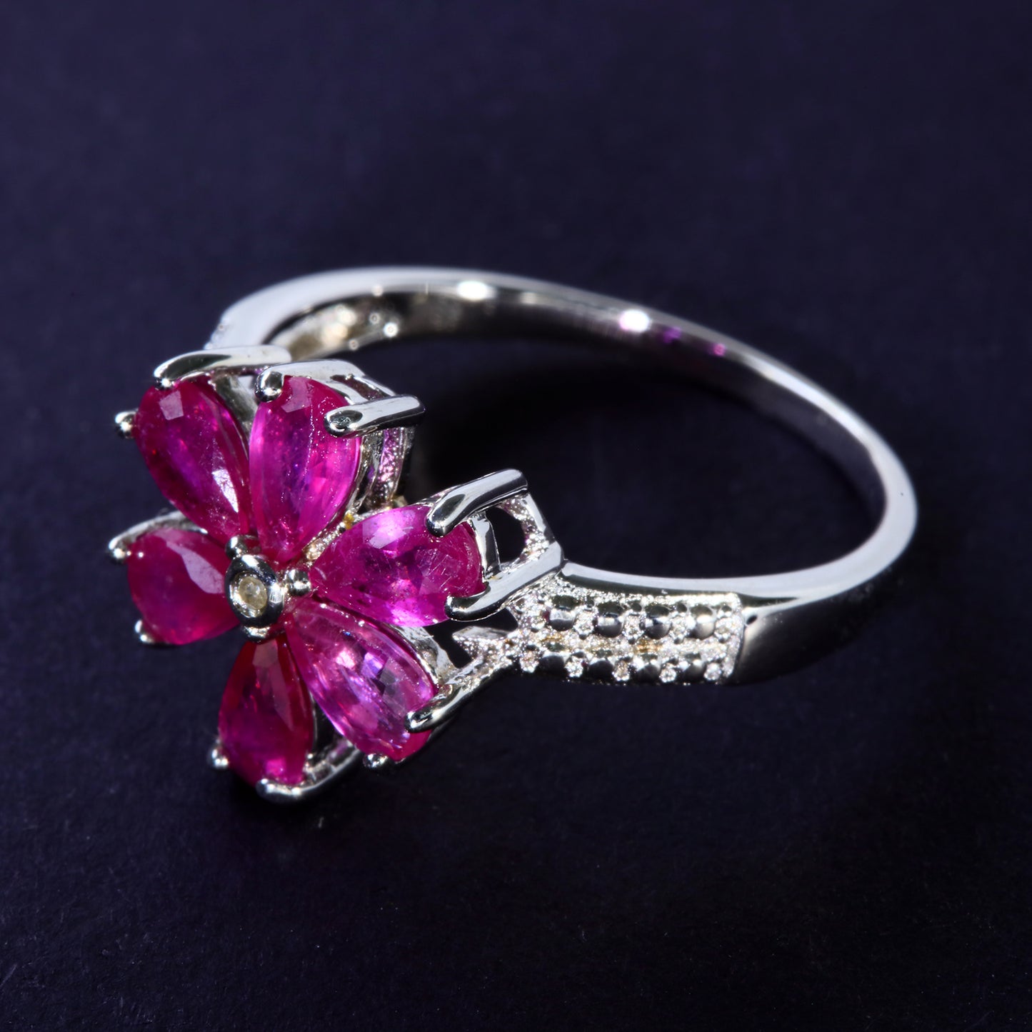 JLUXS Ladies White Gold Rhodium Over Sterling Silver Diamond & 1.80 Cts Genuine Pink Sapphire Ring