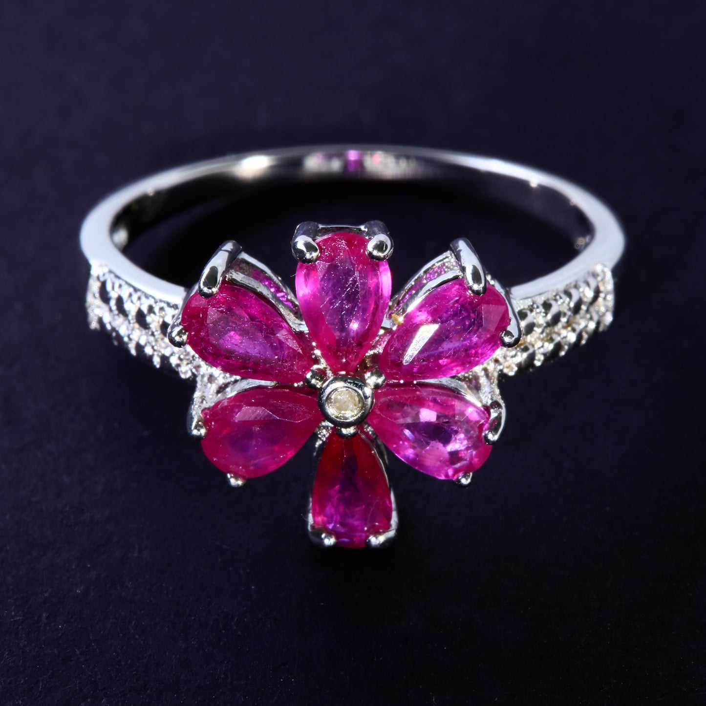 JLUXS Ladies White Gold Rhodium Over Sterling Silver Diamond & 1.80 Cts Genuine Pink Sapphire Ring