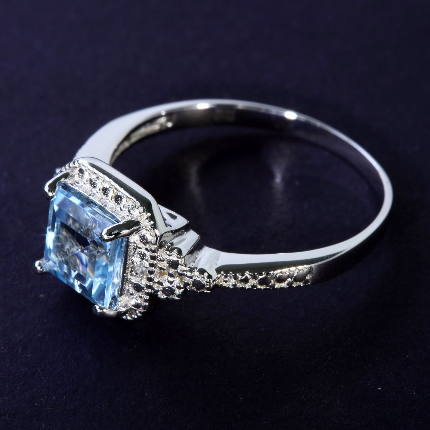JLUXS Ladies White Gold Rhodium Over Sterling Silver Diamond & 1.15 Cts Blue Topaz Ring