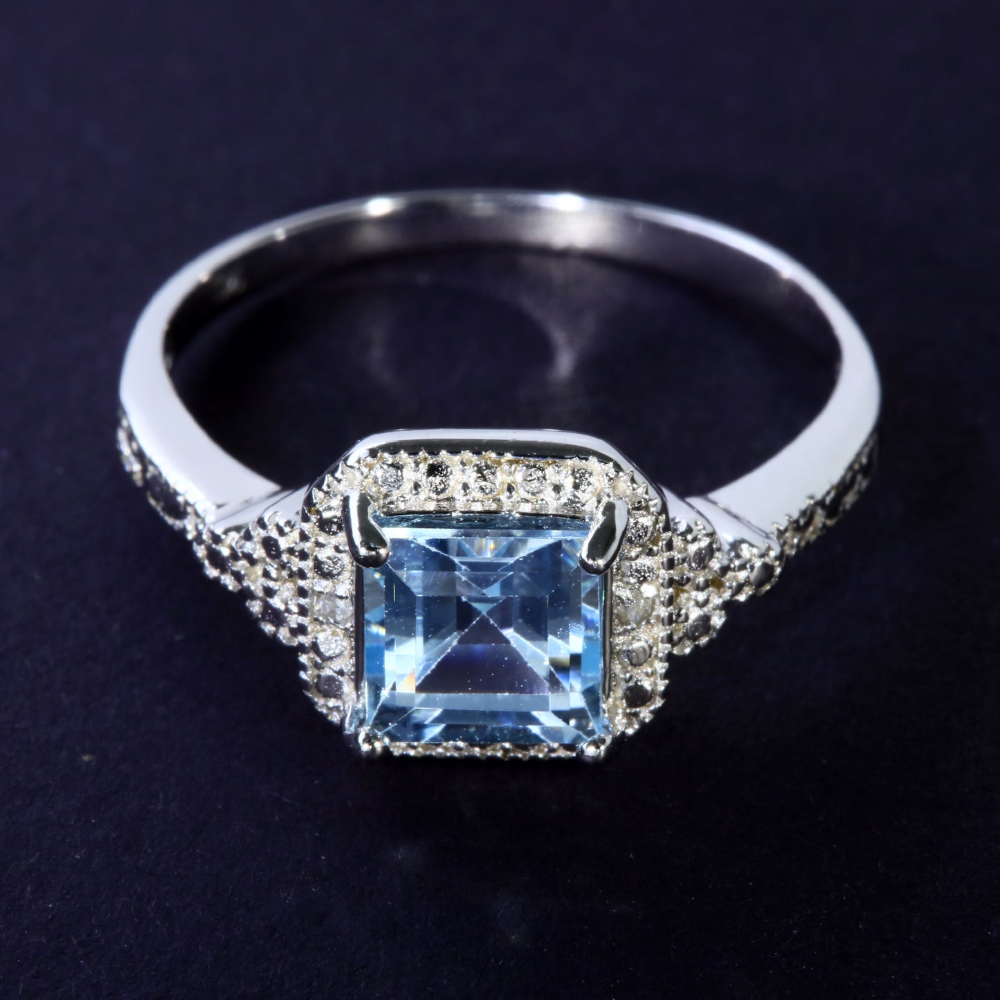 JLUXS Ladies White Gold Rhodium Over Sterling Silver Diamond & 1.15 Cts Blue Topaz Ring