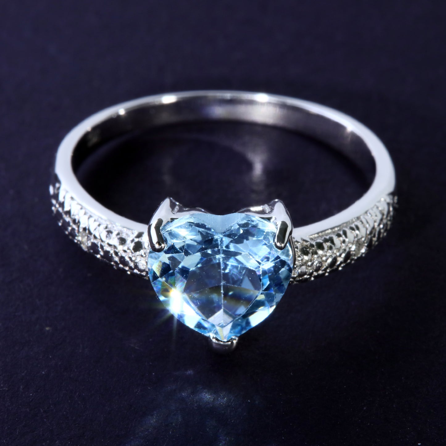 JLUXS Ladies White Gold Rhodium Over Sterling Silver Diamond & 2.00 Cts Blue Topaz Ring