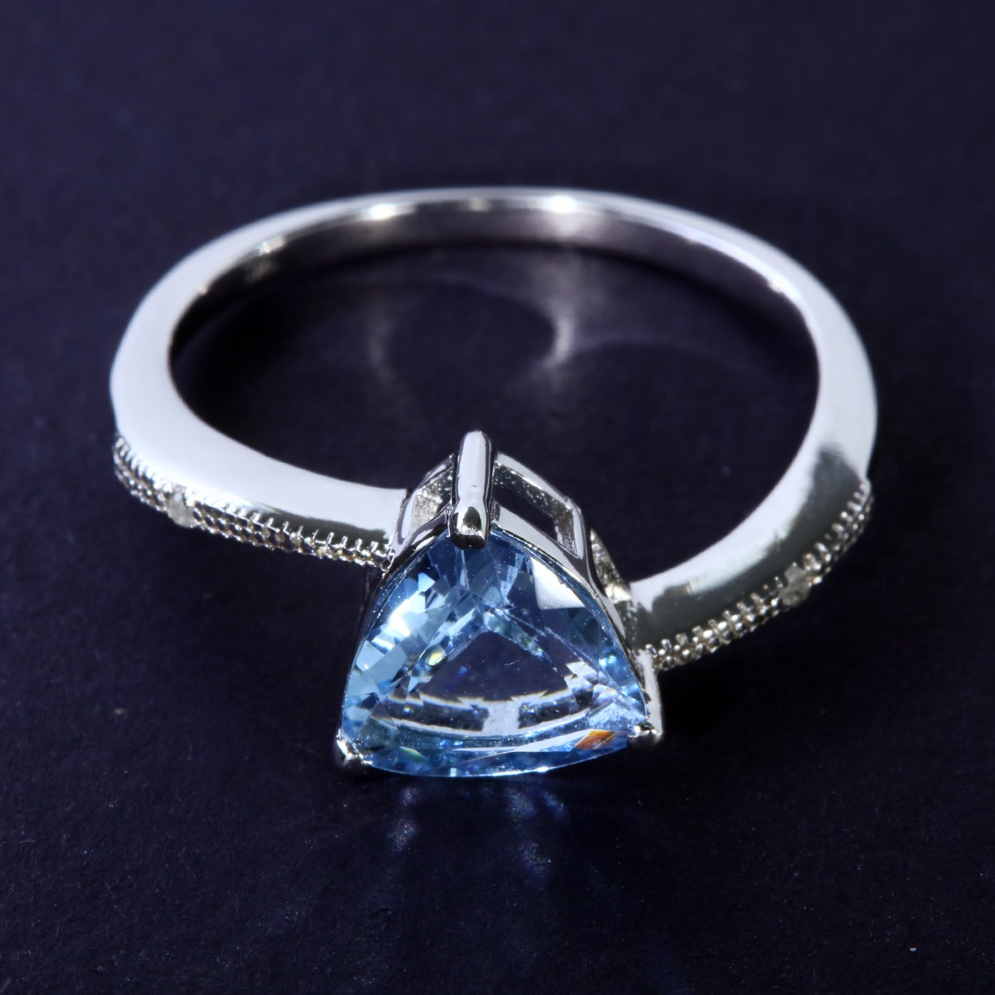 JLUXS Ladies White Gold Rhodium Over Sterling Silver Diamond & 1.50 Cts Genuine Blue Topaz Ring