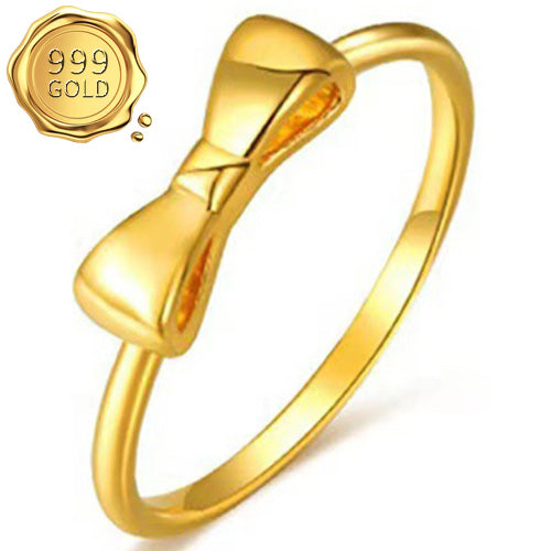 JLUXS BOWTIE DESIGN 24KT SOLID YELLOW GOLD PLATED HOLLOW RING