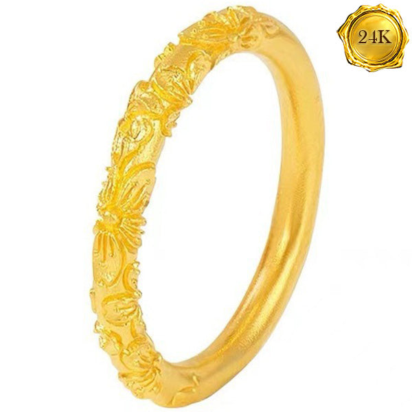 JLUXS THREE DIMENSIONAL FLOWER RELIEF 24KT SOLID YELLOW GOLD PLATED HOLLOW RING