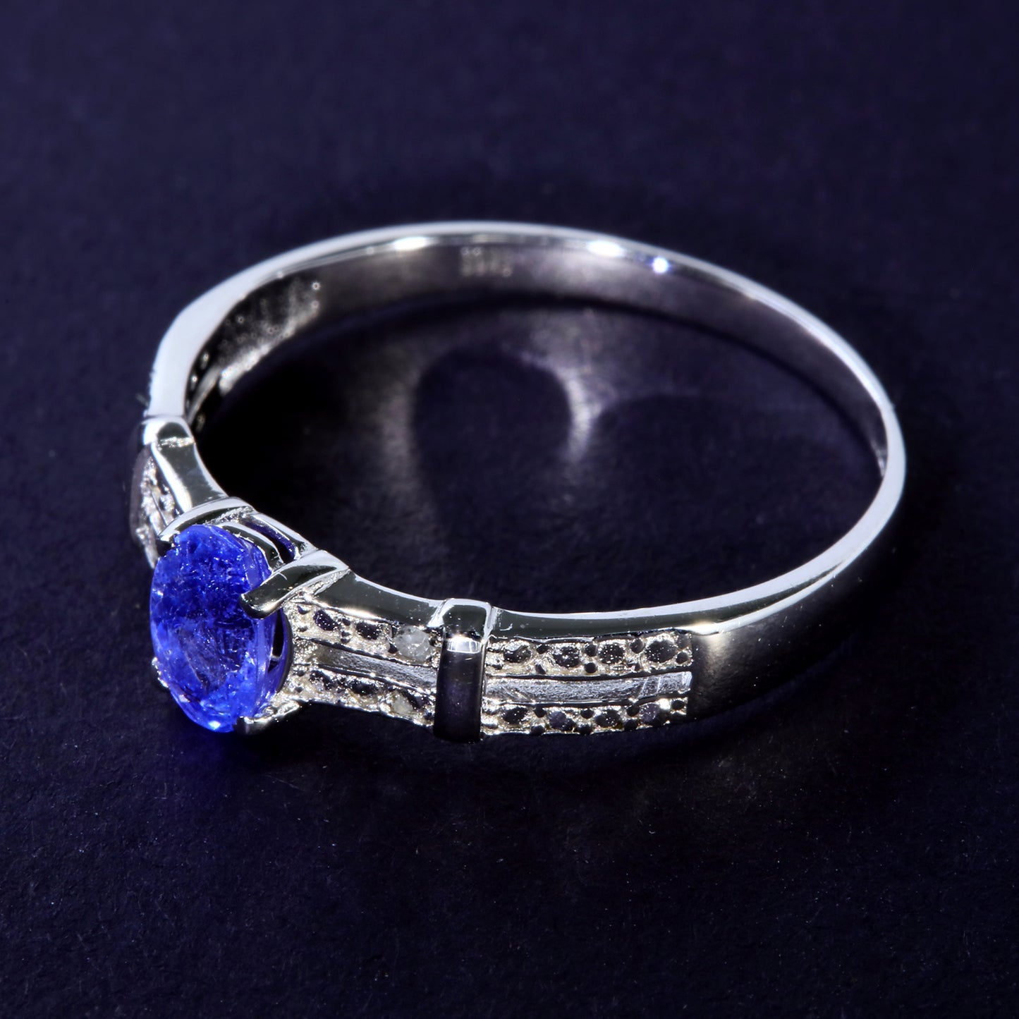 JLUXS Ladies White Gold Rhodium Over Sterling Silver Diamond & 1/2 Cts Tanzanite Ring