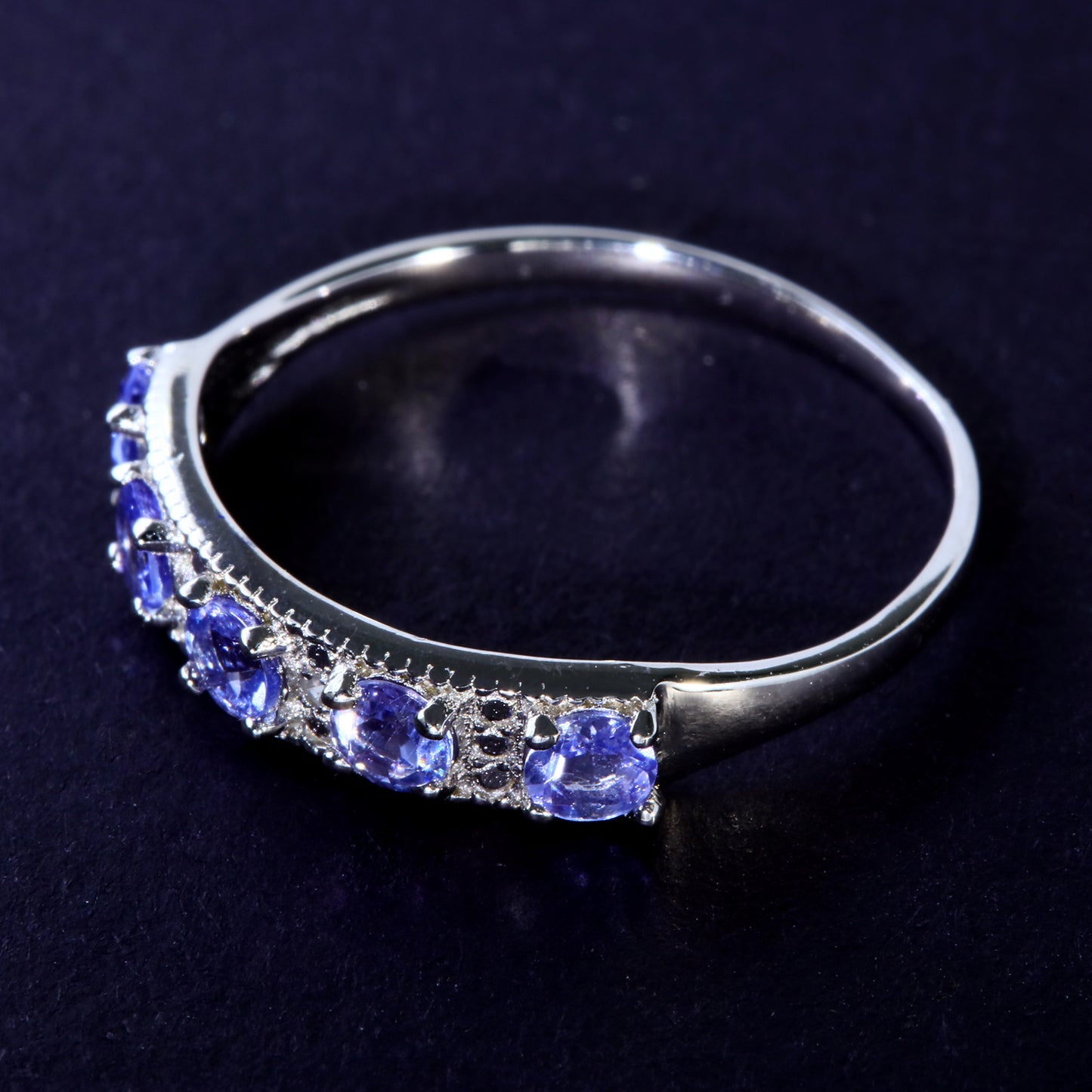 JLUXS Ladies White Gold Rhodium Over Sterling Silver Diamond & 1/2 Cts Tanzanite Band Ring