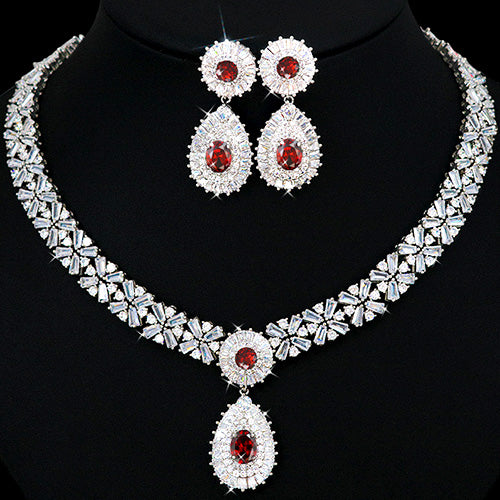 JLUXS Splendid Ladies White Gold Rhodium Over Sterling Silver Created White Sapphire & Created Ruby Set