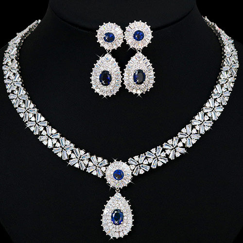 JLUXS Beautiful Ladies White Gold Rhodium Over Sterling Silver Created White Sapphire & Created Sapphire Set