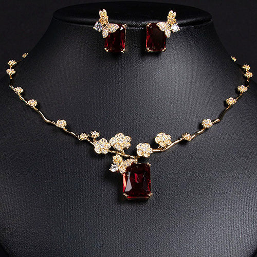 JLUXS Adorable Ladies Yellow Gold Rhodium Over Sterling Silver Created White Sapphire & Created Ruby Set