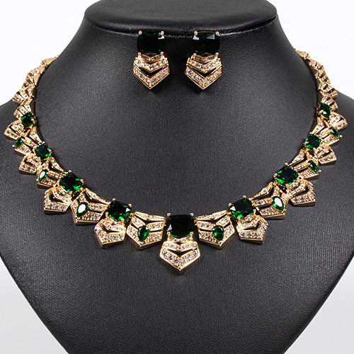 JLUXS Smashing Ladies Yellow Gold Rhodium Over Sterling Silver Created White Sapphire & Created Emerald Set