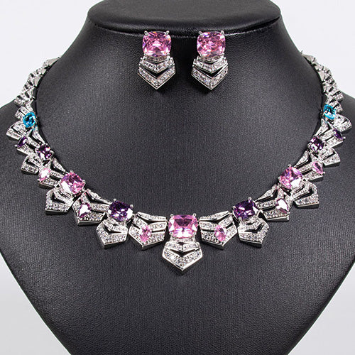 JLUXS Splendid Ladies White Gold Rhodium Over Sterling Silver Created Multi Colour Sapphire Set