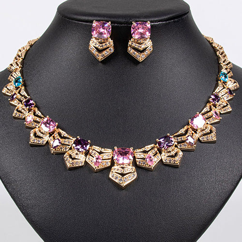 JLUXS Dazzling Ladies Yellow Gold Rhodium Over Sterling Silver Created Multi Colour Sapphire Set
