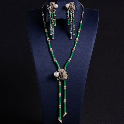 JLUXS Bamboo Design ! Ladies Yellow Gold Rhodium Over Sterling Silver Created White Sapphire & Shell Pearl Set