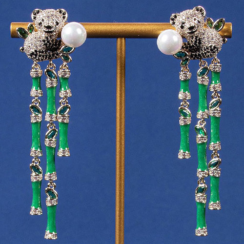 JLUXS Bamboo Design ! Ladies Yellow Gold Rhodium Over Sterling Silver Created White Sapphire & Shell Pearl Set