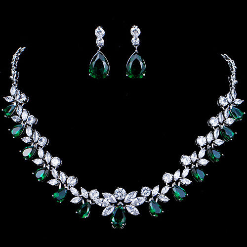JLUXS Smashing Ladies White Gold Rhodium Over Sterling Silver Created White Sapphire & Created Emerald Set