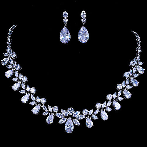 JLUXS Immaculate Ladies White Gold Rhodium Over Sterling Silver Created White Sapphire Set