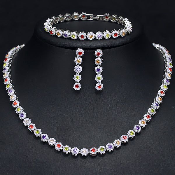 JLUXS Awesome Ladies White Gold Rhodium Over Sterling Silver Created Multi Colour  Sapphire Set