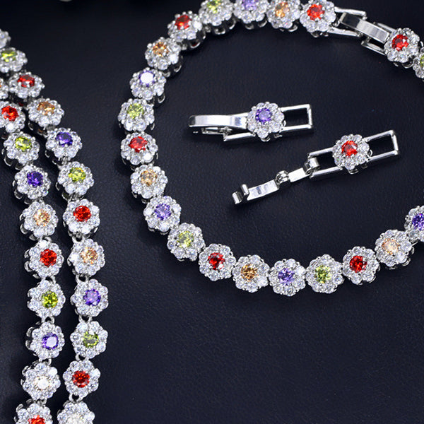 JLUXS Awesome Ladies White Gold Rhodium Over Sterling Silver Created Multi Colour  Sapphire Set
